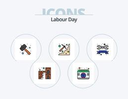 Labour Day Line Filled Icon Pack 5 Icon Design. spade. labour. professions. wrench. repair vector