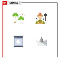 User Interface Pack of 4 Basic Flat Icons of clover machine patrick worker clean Editable Vector Design Elements