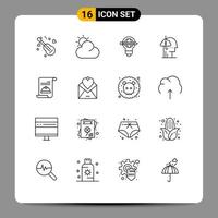 User Interface Pack of 16 Basic Outlines of card human globe habit addiction Editable Vector Design Elements