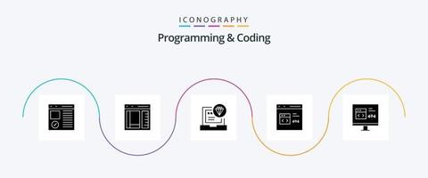 Programming And Coding Glyph 5 Icon Pack Including develop. app. coding. development. coding vector