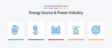 Energy Source And Power Industry Blue 5 Icon Pack Including power. globe. acumulator. friendly. growth. Creative Icons Design vector