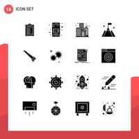 Pack of 16 creative Solid Glyphs of construction hand life saw user Editable Vector Design Elements