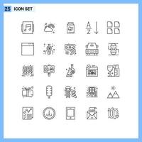 Line Pack of 25 Universal Symbols of multiple documents egg sort alphabetical Editable Vector Design Elements