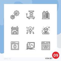 grupo de símbolos de iconos universales de 9 esquemas modernos de elementos de diseño de vectores editables del documento de gestión de construcción web de empleados