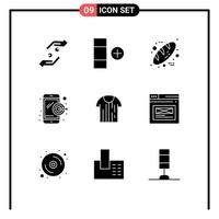 Set of 9 Commercial Solid Glyphs pack for refree shirt baking mobile dartboard Editable Vector Design Elements