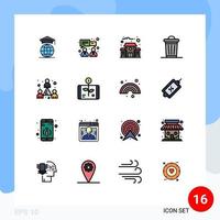 Pack of 16 creative Flat Color Filled Lines of team headcount education building colleague power Editable Creative Vector Design Elements