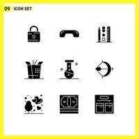 Modern Set of 9 Solid Glyphs and symbols such as laboratory chemical up wok online Editable Vector Design Elements