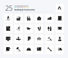 Building And Construction 25 Solid Glyph icon pack including building. smoke. transit. factory. building vector