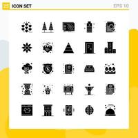 Group of 25 Solid Glyphs Signs and Symbols for safe essential game energy tactical Editable Vector Design Elements