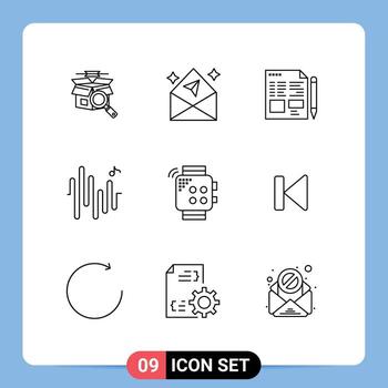 9 User Interface Outline Pack of modern Signs and Symbols of touch smart file wave music Editable Vector Design Elements