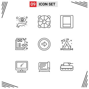 conjunto moderno de 9 esquemas pictográficos de gestión de contenido de botones contenido marino alternar elementos de diseño de vectores editables