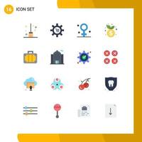 User Interface Pack of 16 Basic Flat Colors of finance management gear business healthcare Editable Pack of Creative Vector Design Elements