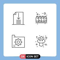 4 Universal Line Signs Symbols of down data bottle printing document Editable Vector Design Elements