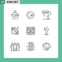 Set of 9 Commercial Outlines pack for elearning sport coding ball programing Editable Vector Design Elements