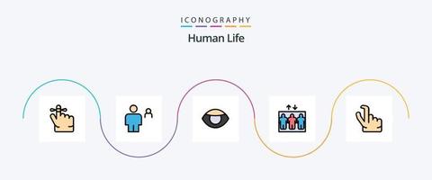 paquete de iconos de 5 planos llenos de línea humana que incluye zoom. afuera. ojo. elevar. ascensor vector