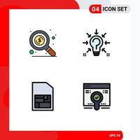 Pack of 4 Modern Filledline Flat Colors Signs and Symbols for Web Print Media such as find sim bulb solution web Editable Vector Design Elements