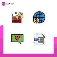 Universal Icon Symbols Group of 4 Modern Filledline Flat Colors of fire like wall money message Editable Vector Design Elements