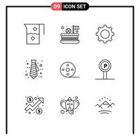 9 Universal Outlines Set for Web and Mobile Applications film tie festival office gear Editable Vector Design Elements