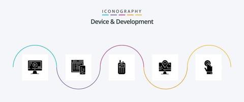 Device And Development Glyph 5 Icon Pack Including touchscreen. education. phone. location. computer vector