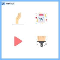 Group of 4 Flat Icons Signs and Symbols for alms video heart postcard brush Editable Vector Design Elements