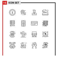 Pictogram Set of 16 Simple Outlines of pie fast food avatar user man Editable Vector Design Elements