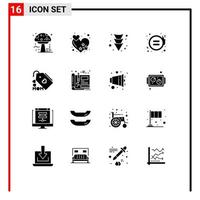 Mobile Interface Solid Glyph Set of 16 Pictograms of mother love down tag gender Editable Vector Design Elements