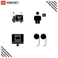 Group of 4 Modern Solid Glyphs Set for gas photo frame avatar playback close Editable Vector Design Elements