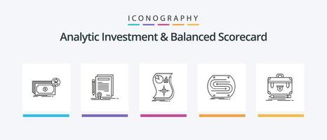 paquete de iconos de línea 5 de inversión analítica y cuadro de mando integral que incluye oro. monedas financiero. volumen. escala. diseño de iconos creativos vector