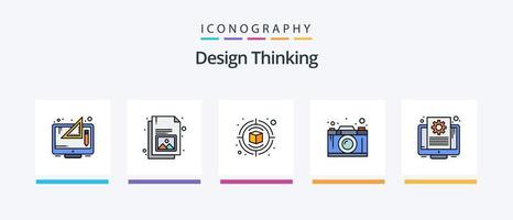 la línea de pensamiento de diseño llenó el paquete de 5 íconos que incluye el documento. digital. pensando. diseño. enviar. diseño de iconos creativos vector