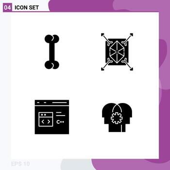 4 Universal Solid Glyph Signs Symbols of bone develop prototyping c brain Editable Vector Design Elements