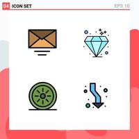 Pack of 4 creative Filledline Flat Colors of mail arrow diamond food up Editable Vector Design Elements