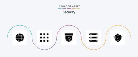 paquete de iconos de glifo de seguridad 5 que incluye servidor. hospedaje número. archivos video vector