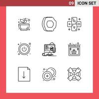 Group of 9 Modern Outlines Set for board switch fruits power tarot Editable Vector Design Elements