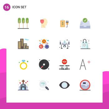 16 Universal Flat Color Signs Symbols of building mailbox data inbox education Editable Pack of Creative Vector Design Elements