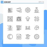 Group of 16 Outlines Signs and Symbols for consulting picture gear photo science Editable Vector Design Elements