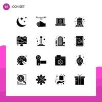 Editable Vector Line Pack of 16 Simple Solid Glyphs of content scientist computer researcher academic Editable Vector Design Elements