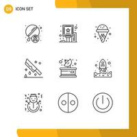 Mobile Interface Outline Set of 9 Pictograms of media murder cone knife halloween Editable Vector Design Elements