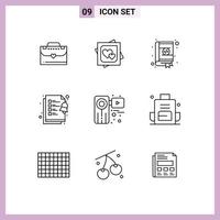 Set of 9 Commercial Outlines pack for movie tasks book clipboard coding Editable Vector Design Elements