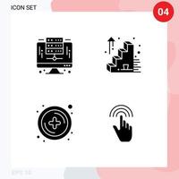 Pictogram Set of 4 Simple Solid Glyphs of computer plus server up gestures Editable Vector Design Elements