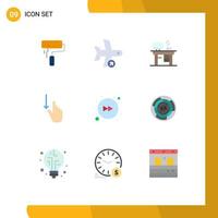 9 User Interface Flat Color Pack of modern Signs and Symbols of gestures finger take down office Editable Vector Design Elements