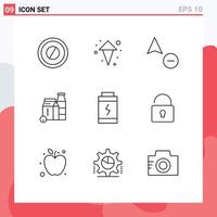 Universal Icon Symbols Group of 9 Modern Outlines of lock power cursor charge shopping Editable Vector Design Elements