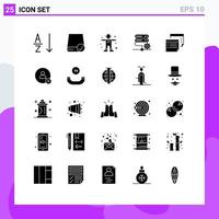 Mobile Interface Solid Glyph Set of 25 Pictograms of notes setting character server database Editable Vector Design Elements