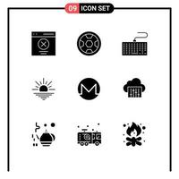 Pictogram Set of 9 Simple Solid Glyphs of monero morning wreath light type Editable Vector Design Elements