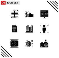 9 Universal Solid Glyphs Set for Web and Mobile Applications paper financial design data spreadsheet Editable Vector Design Elements