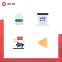 Modern Set of 4 Flat Icons and symbols such as big megaphone storage golf club youtube Editable Vector Design Elements