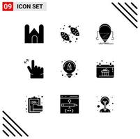 Editable Vector Line Pack of 9 Simple Solid Glyphs of creative hand nutrition gesture robot Editable Vector Design Elements