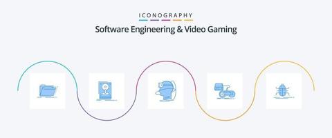 paquete de iconos azul 5 de ingeniería de software y videojuegos que incluye el juego. vr. salvar. virtual. realidad vector