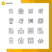 Pictogram Set of 16 Simple Outlines of vr setting pie gear configure Editable Vector Design Elements