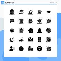 Universal Icon Symbols Group of 25 Modern Solid Glyphs of graduation hat academic landscape image designing Editable Vector Design Elements