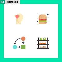 Modern Set of 4 Flat Icons and symbols such as mind planning head food tactic Editable Vector Design Elements